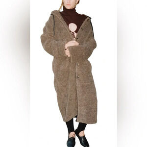 Thakoon Brown Hooded Shearling Coat NWT Size Medium